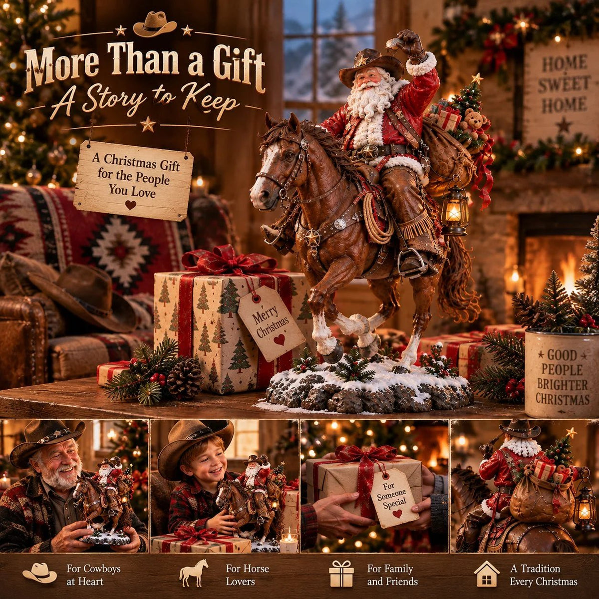 🤠🎄 Cowboy Santa Kerstdecoratie – Rustieke Western Herinnering 🎁✨