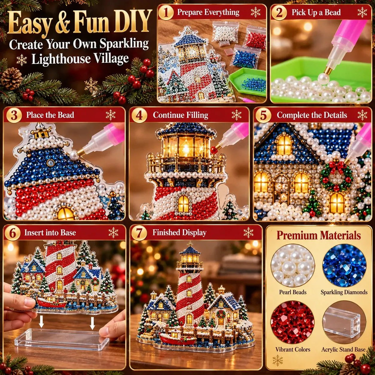 ✨ 3D Parelkunst Kerstvuurtoren – Fluweelzacht Canvas & Krasbestendige Kristallen | Luxe DIY Kerstdecoratie 🎄