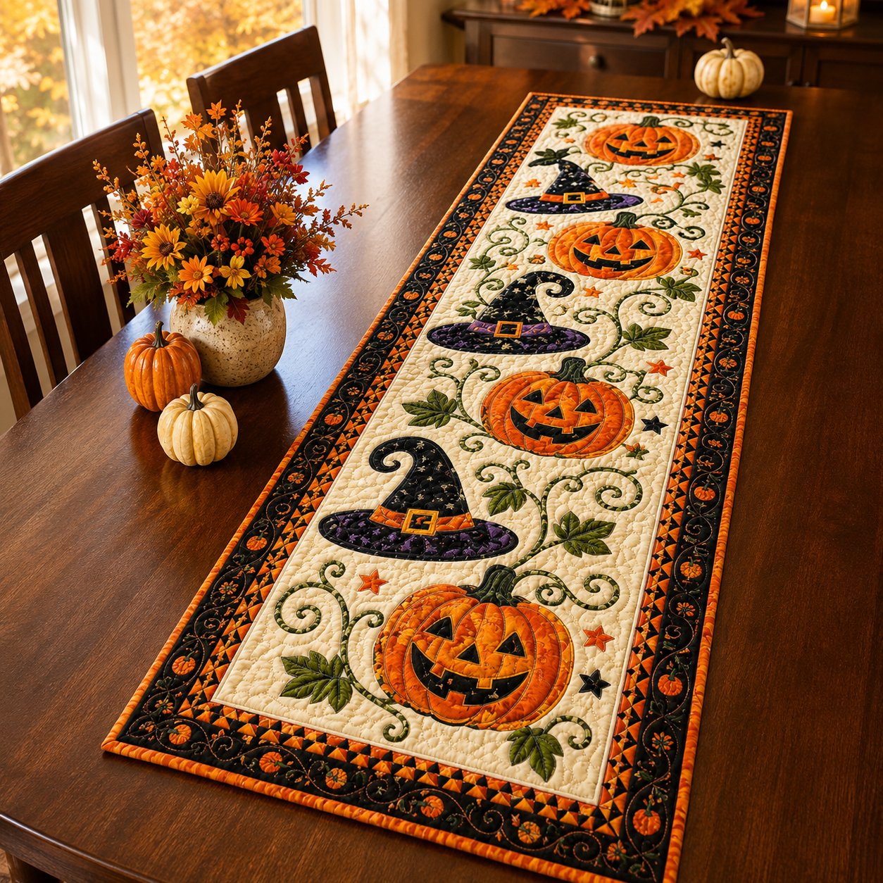 🎃 Halloween-tafelkleed met quiltpatroon – gezellige herfstdecoratie in een handomdraai