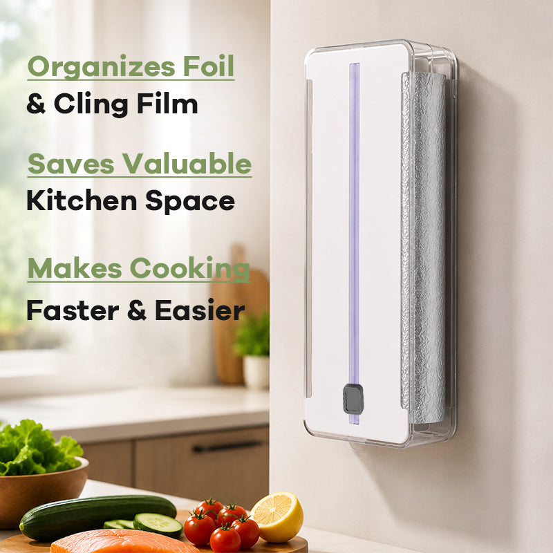 🍳 2-in-1 dispenser voor aluminiumfolie en vershoudfolie met uitschuifbaar mesje! ✂️