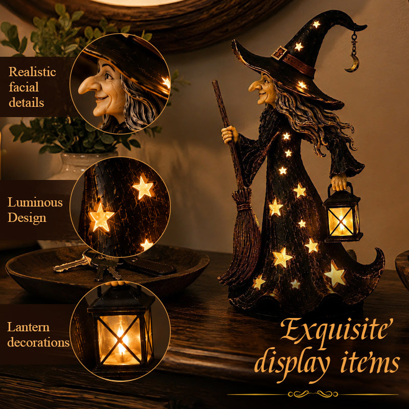 Sterrenheks Nachtlampje Beeldje | Halloween Heks Ornament met Warme LED-lampjes