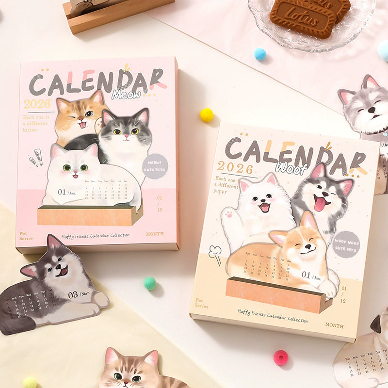 📅🐾 3D-katten- en hondenbureaukalender
