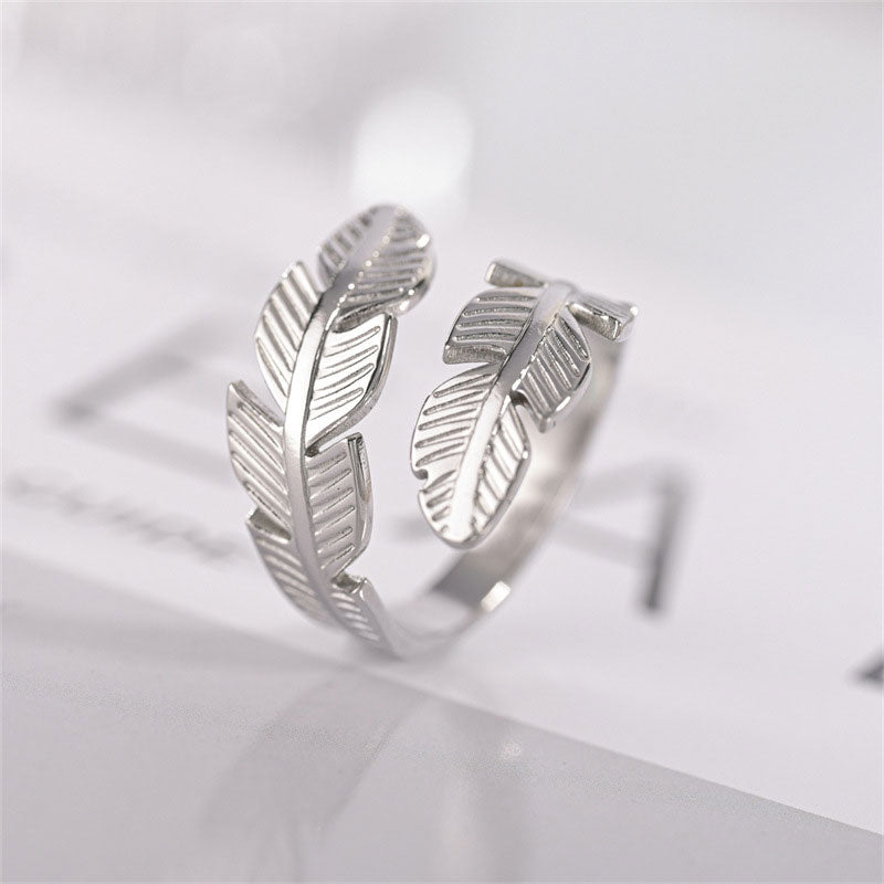 ✨Open Ring Met Veer En Blad 💍🍃🌸