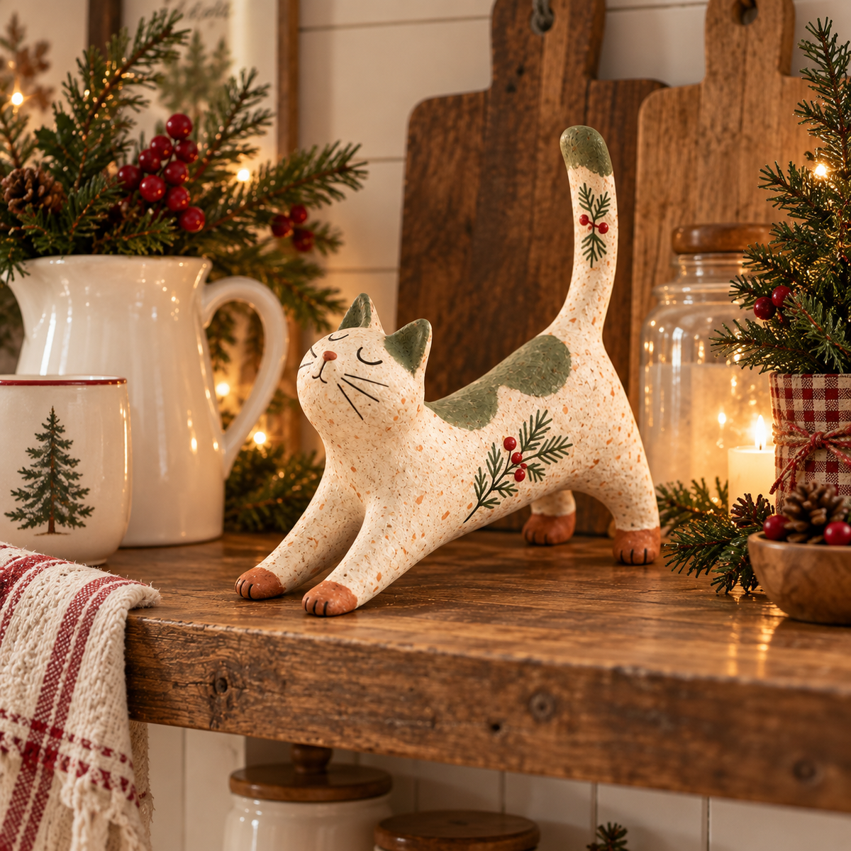 🐈🎄 Boskat Kerstbeeldje — een gezellig klein bosvriendje voor je feestelijke huis