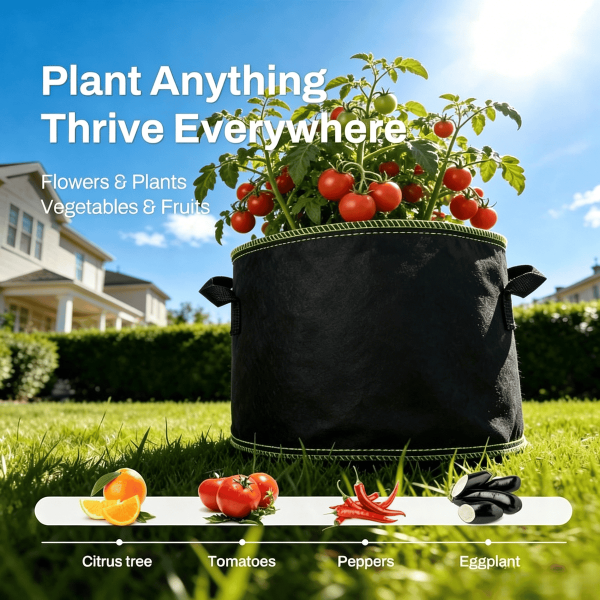 🪴 5-Pack 5 Gallon Grow Bags – Heavy Duty Aeration Fabric Pots with Handles for Vegetables, Flowers & Fruits