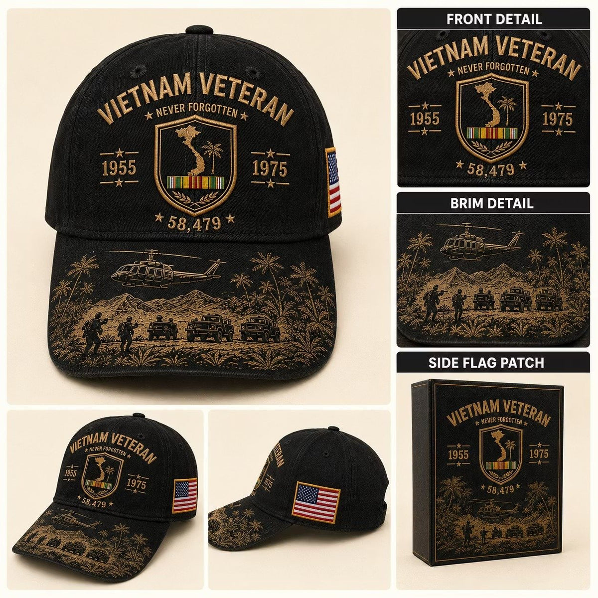 🔥🎖️Vietnam Veteran Never Forgotten 1955–1975 Commemorative Cap 🇺🇸