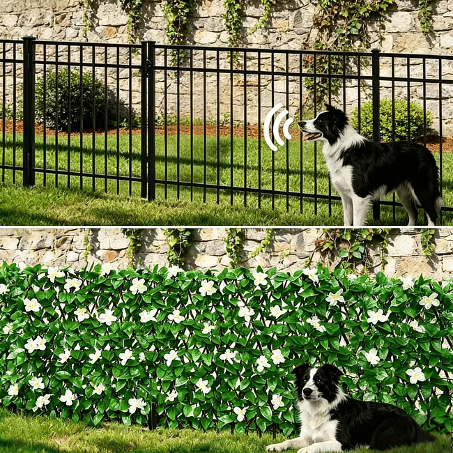 🔥 Uitbreidbaar Imitatie Rotan Hekwerk met Witte Bloemen — Rekbaar & Vouwbaar
