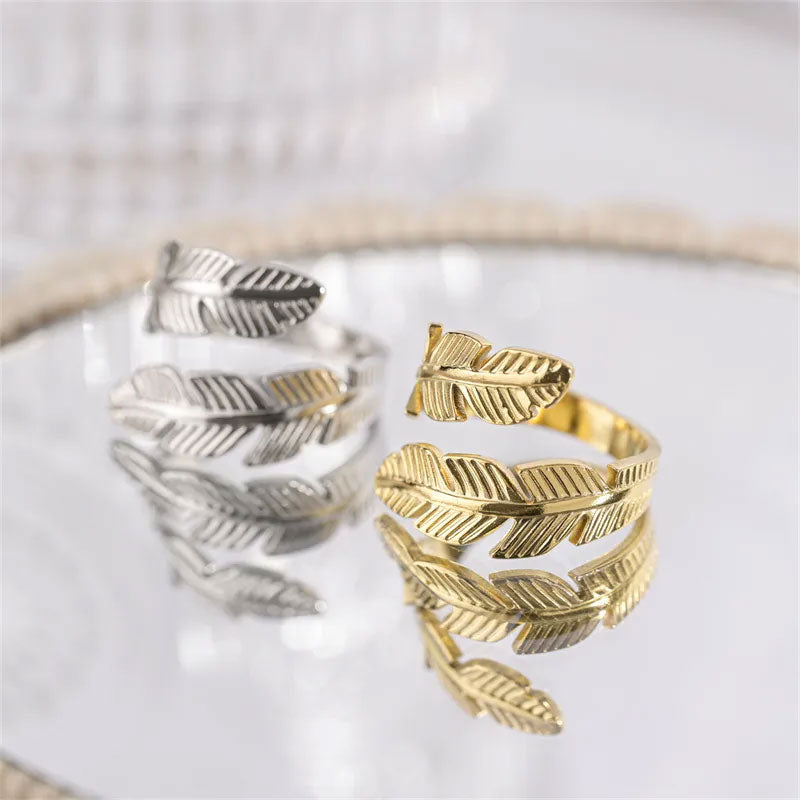 ✨Open Ring Met Veer En Blad 💍🍃🌸