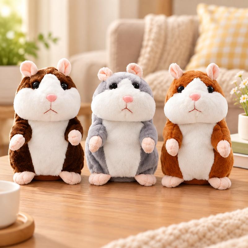 🐹 Pratende hamsterknuffel – herhaalt geluid & beweegt! 3 kleuren + kersteditie (15 cm) ✨🎄