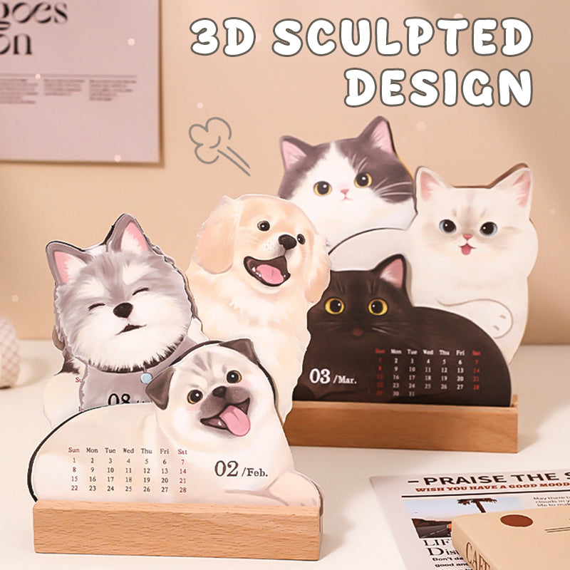 📅🐾 3D-katten- en hondenbureaukalender