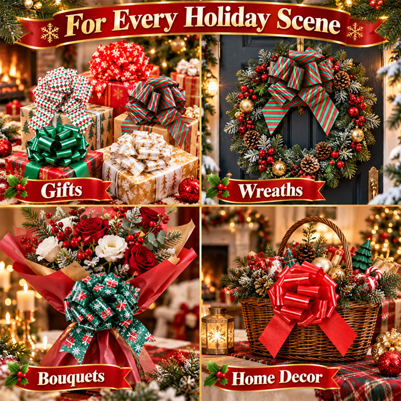 🎀 Decoratieve Kerst Strikken — Feestelijke Afwerking voor Cadeaus & Decoratie