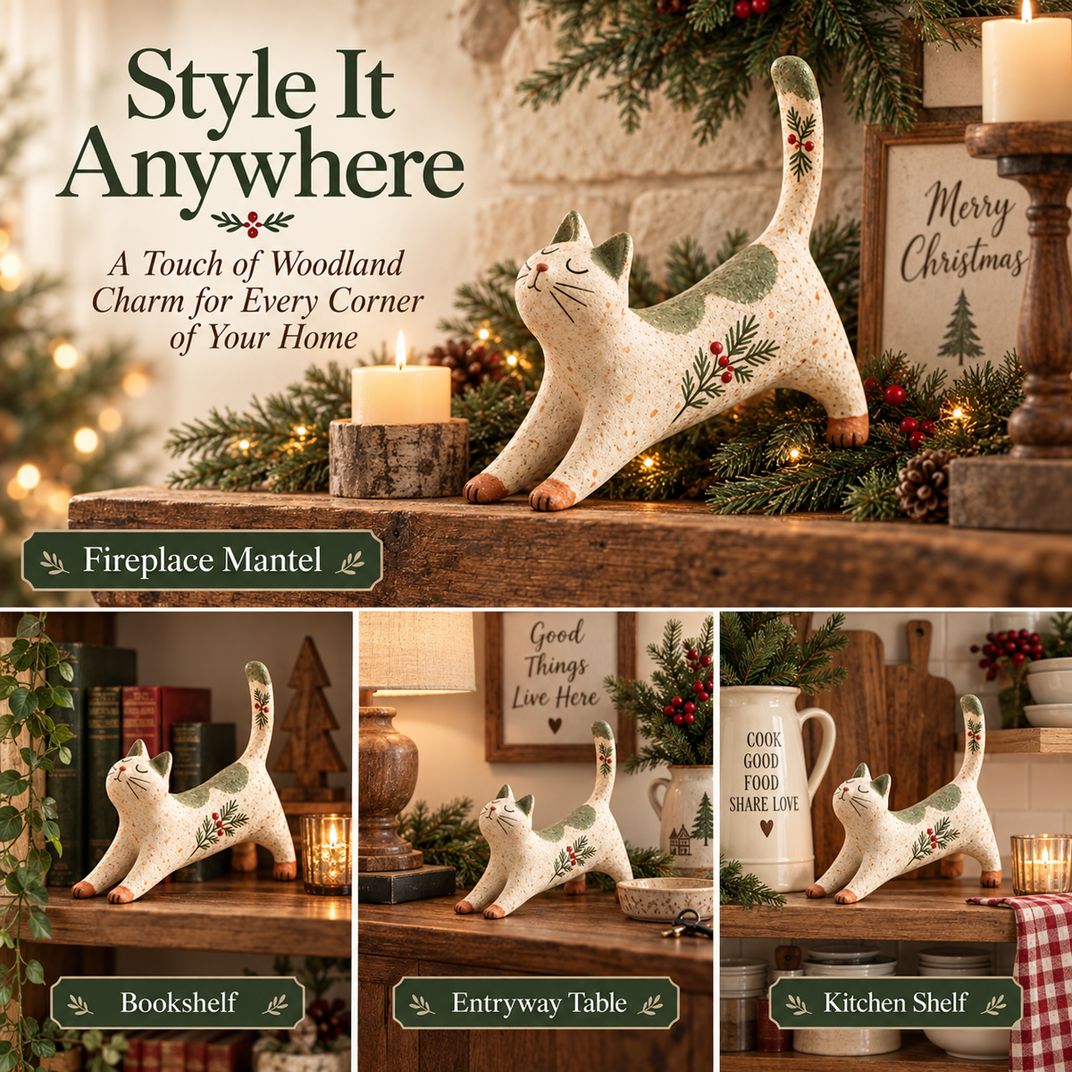 🐈🎄 Boskat Kerstbeeldje — een gezellig klein bosvriendje voor je feestelijke huis