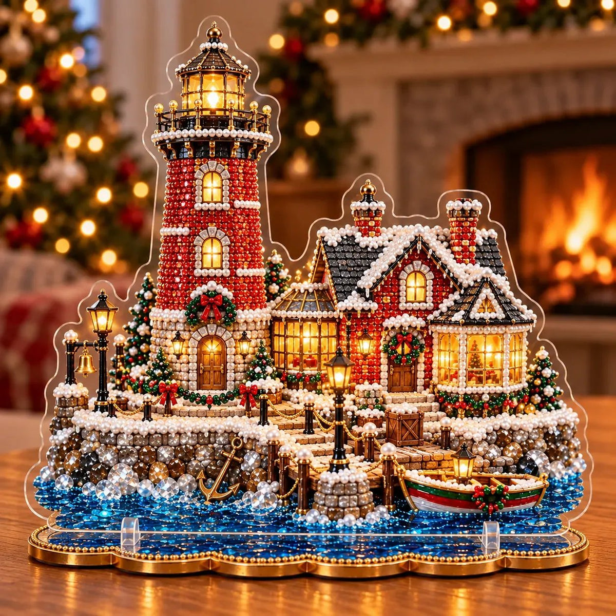 ✨ 3D Parelkunst Kerstvuurtoren – Fluweelzacht Canvas & Krasbestendige Kristallen | Luxe DIY Kerstdecoratie 🎄
