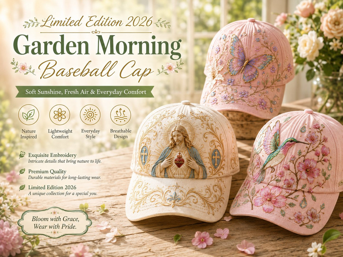 🌸🌿 Garden Morning-baseballpet: zacht zonnetje & dagelijkse gezelligheid! ☀️🌱🧢