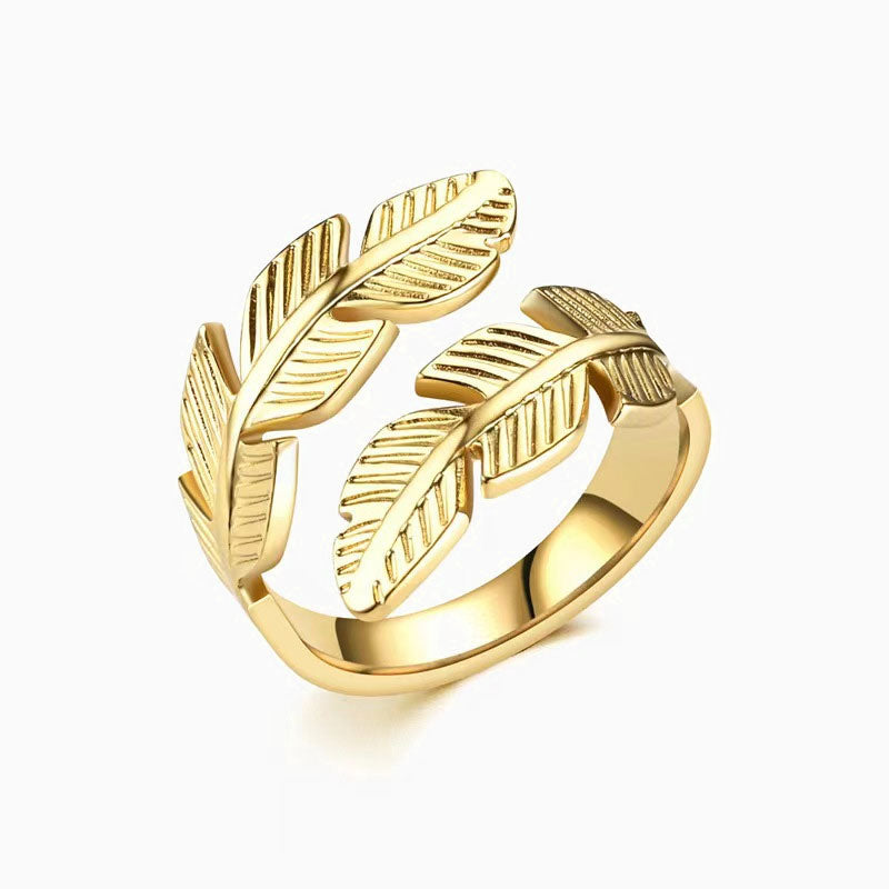 ✨Open Ring Met Veer En Blad 💍🍃🌸