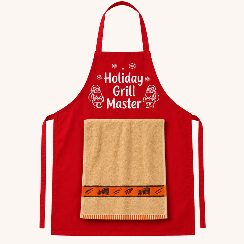 🎅 Kerst BBQ Schort — Grappig Feestdag Grill Master Schort met Handdoek
