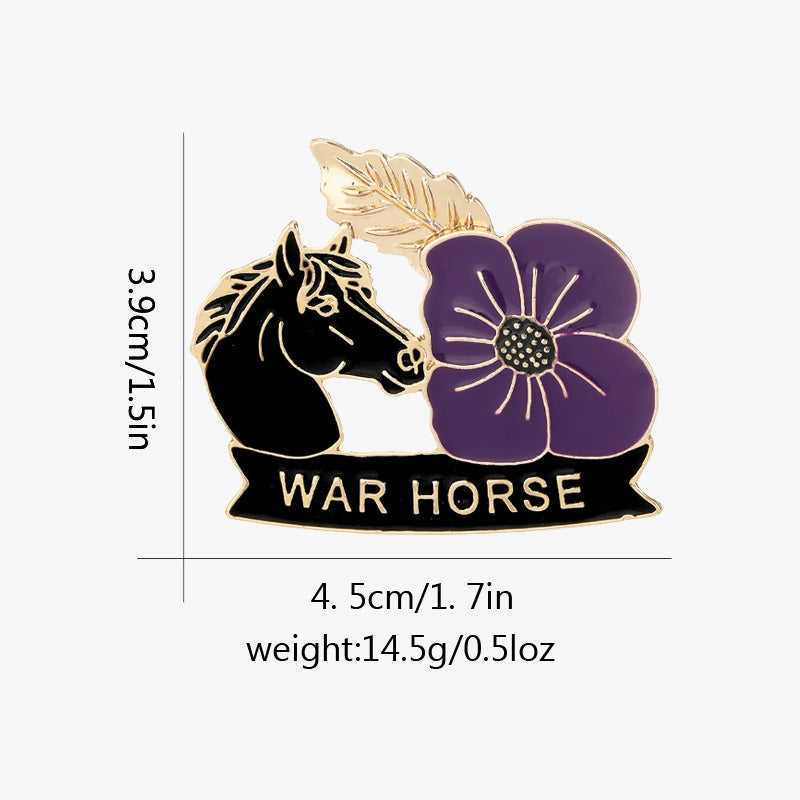 🌺Paarse klaproos paard herdenkingsbroche