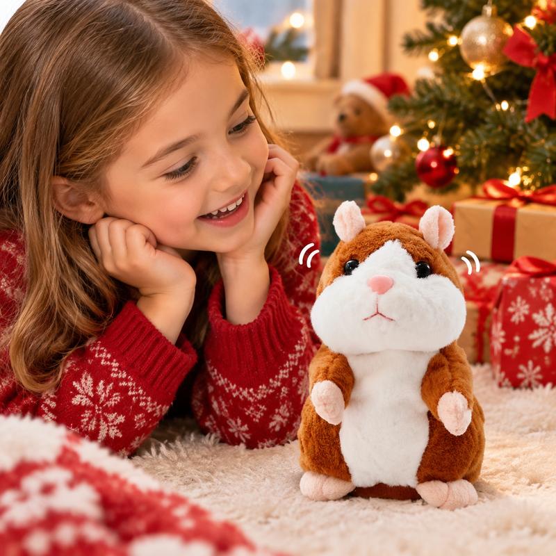 🐹 Pratende hamsterknuffel – herhaalt geluid & beweegt! 3 kleuren + kersteditie (15 cm) ✨🎄