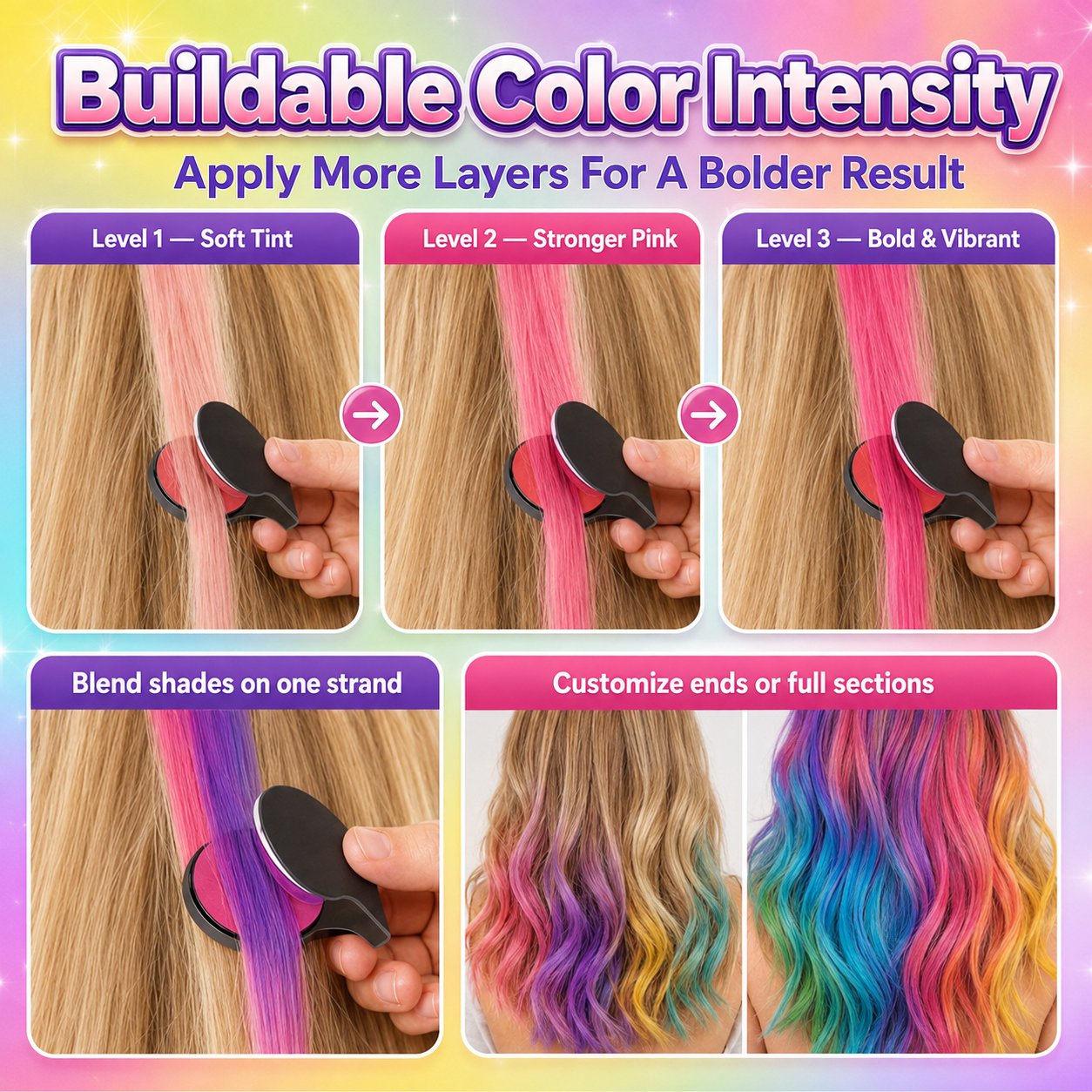 🌈 Set met applicators voor tijdelijke haarkrijtjes, 12 kleuren
