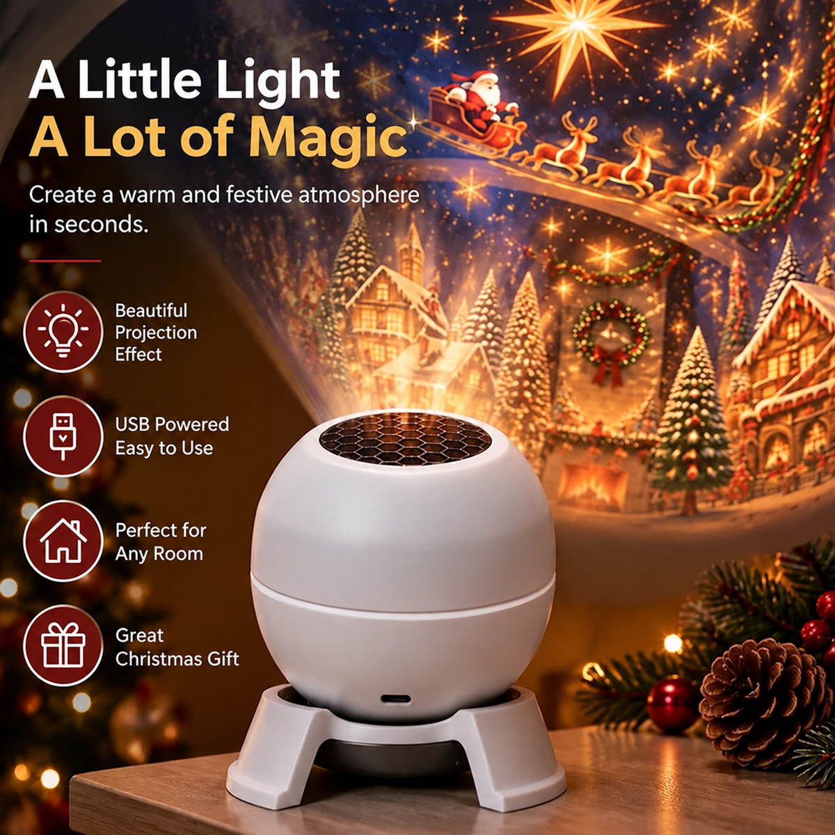 💡 Tover elke kamer om in een kerstwonderland — Feestelijke projectie-nachtlamp