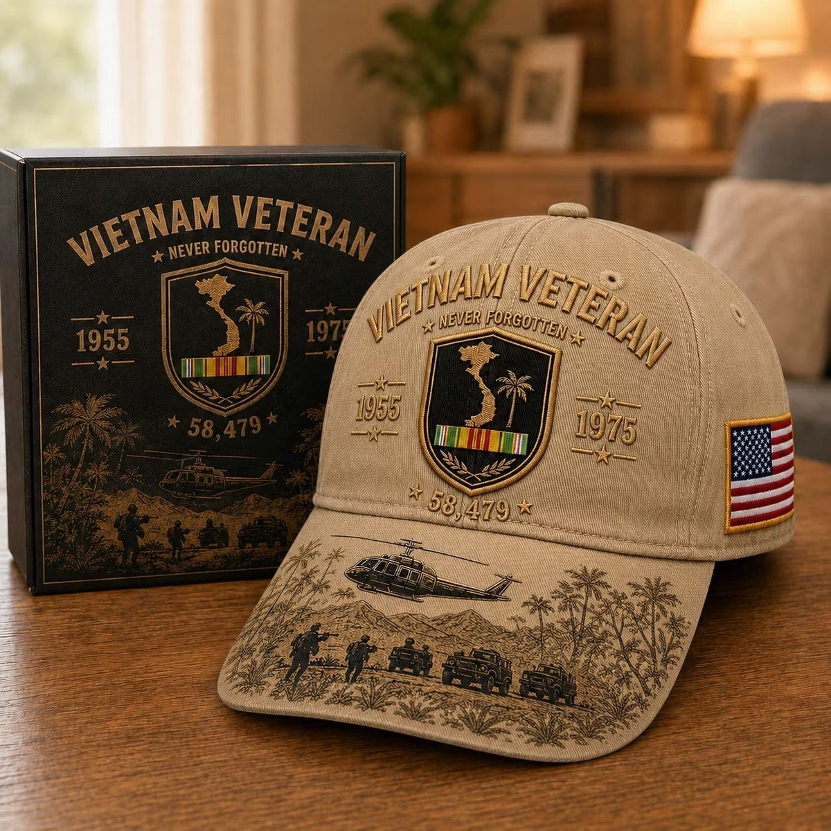 🔥🎖️Vietnam Veteran Never Forgotten 1955–1975 Commemorative Cap 🇺🇸