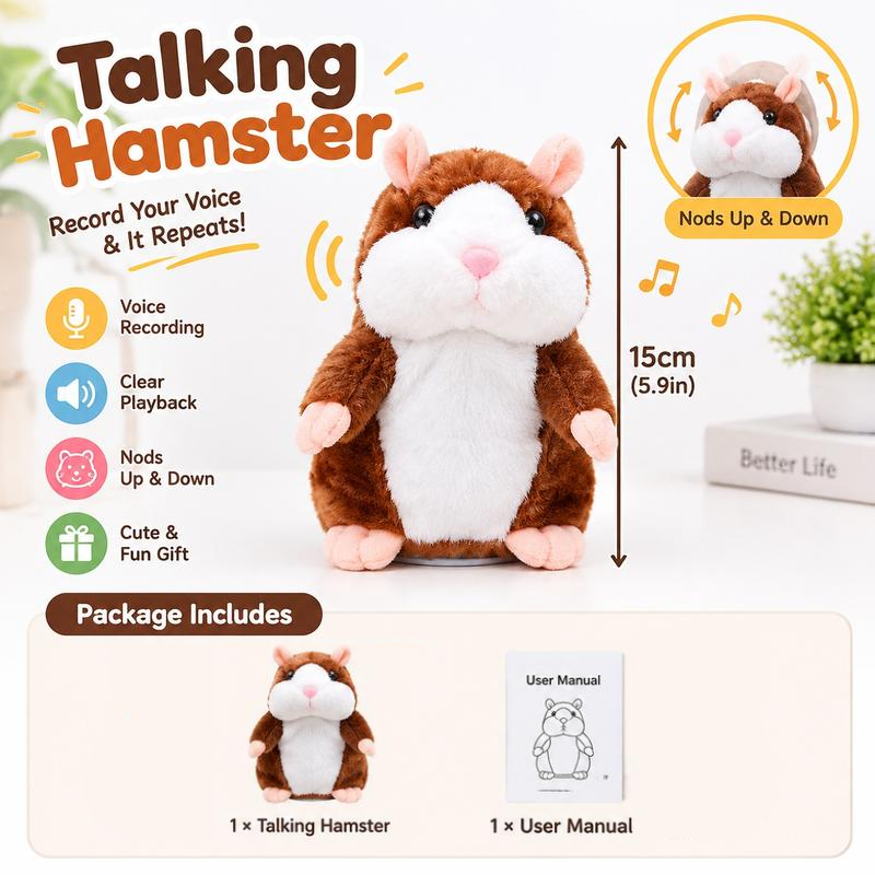 🐹 Pratende hamsterknuffel – herhaalt geluid & beweegt! 3 kleuren + kersteditie (15 cm) ✨🎄