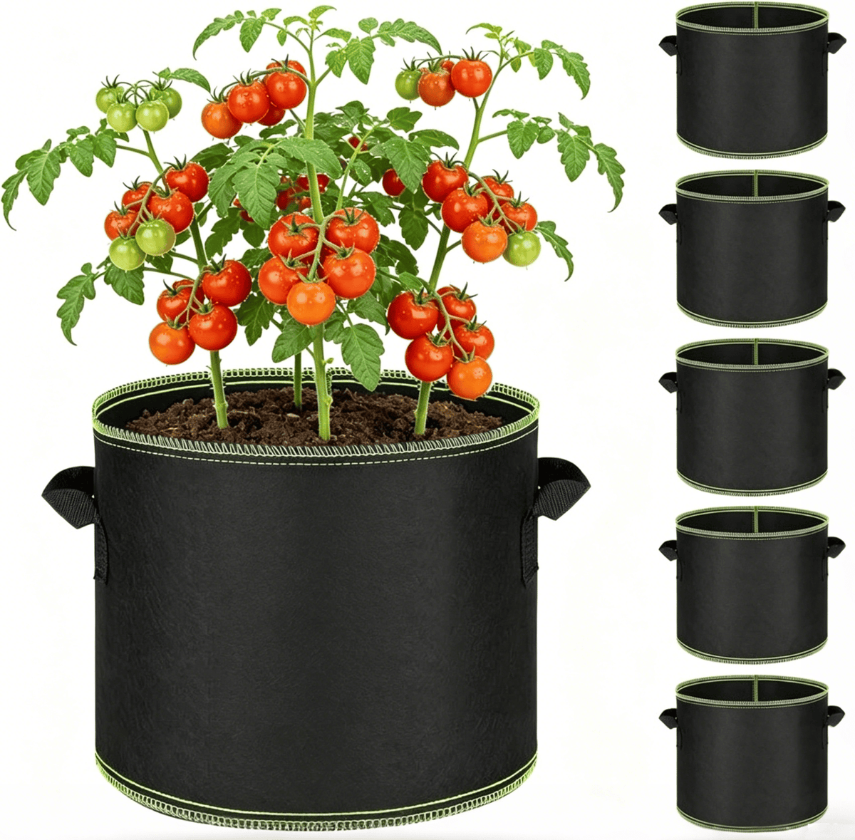🪴 5-Pack 5 Gallon Grow Bags – Heavy Duty Aeration Fabric Pots with Handles for Vegetables, Flowers & Fruits