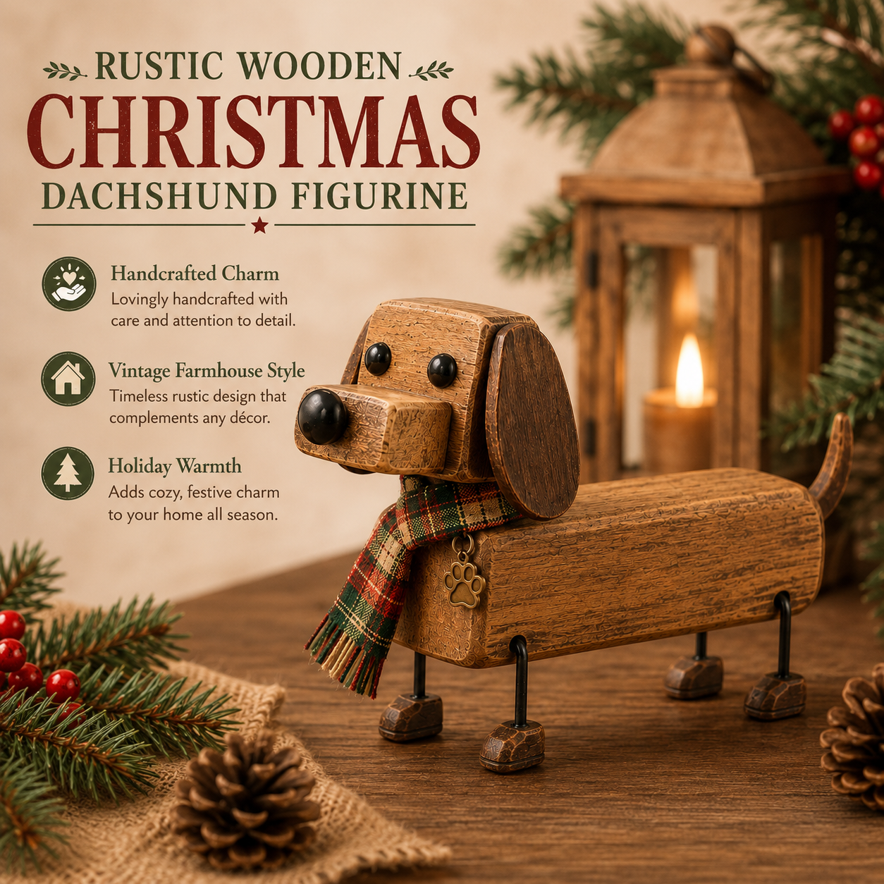 ✨ Rustieke teckel — kerstsfeer in huis