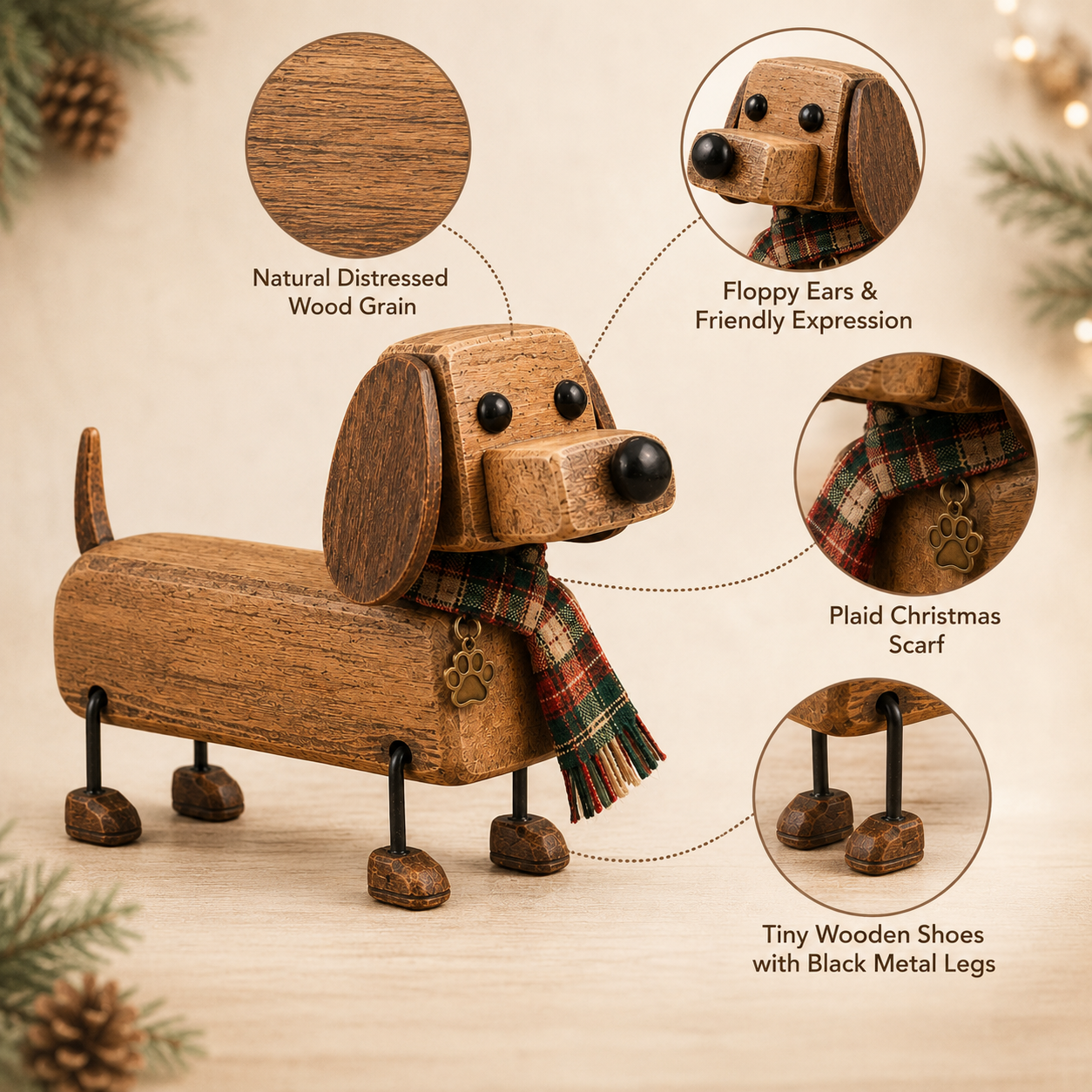 ✨ Rustieke teckel — kerstsfeer in huis