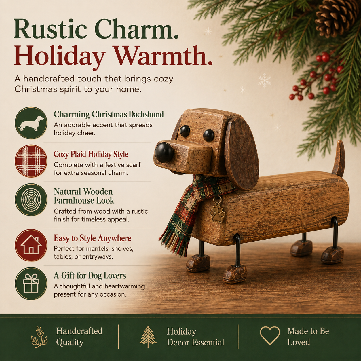 ✨ Rustieke teckel — kerstsfeer in huis