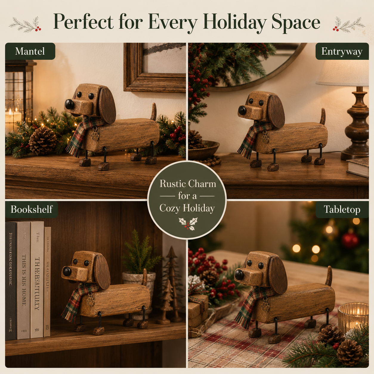 ✨ Rustieke teckel — kerstsfeer in huis