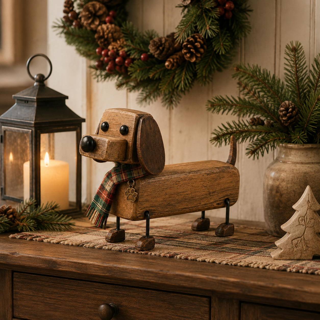 ✨ Rustieke teckel — kerstsfeer in huis