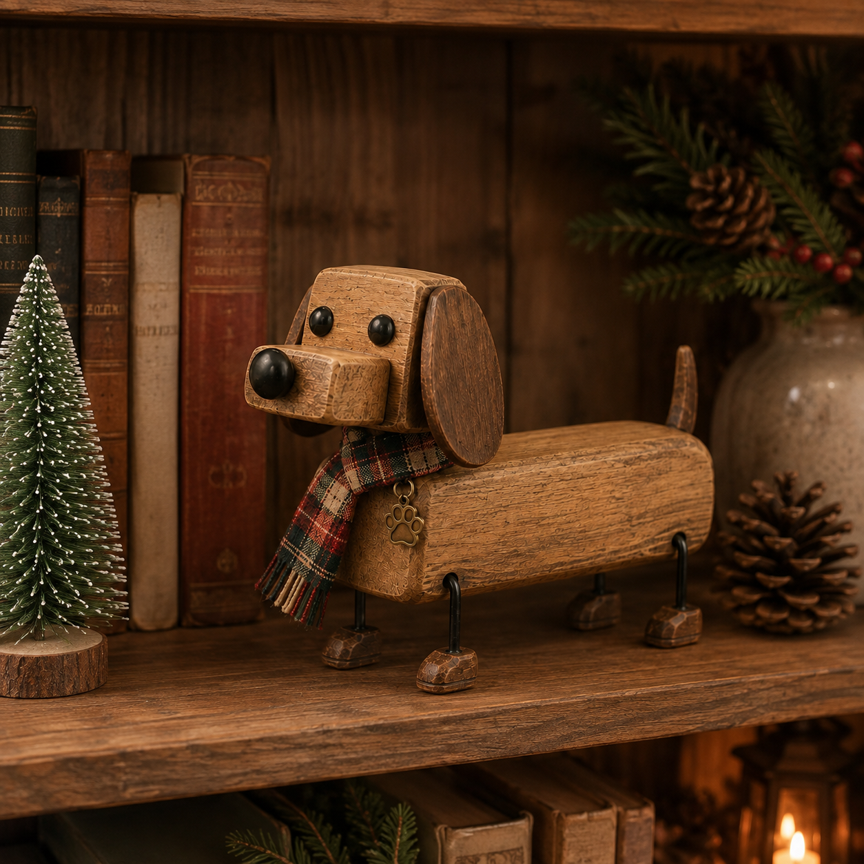 ✨ Rustieke teckel — kerstsfeer in huis