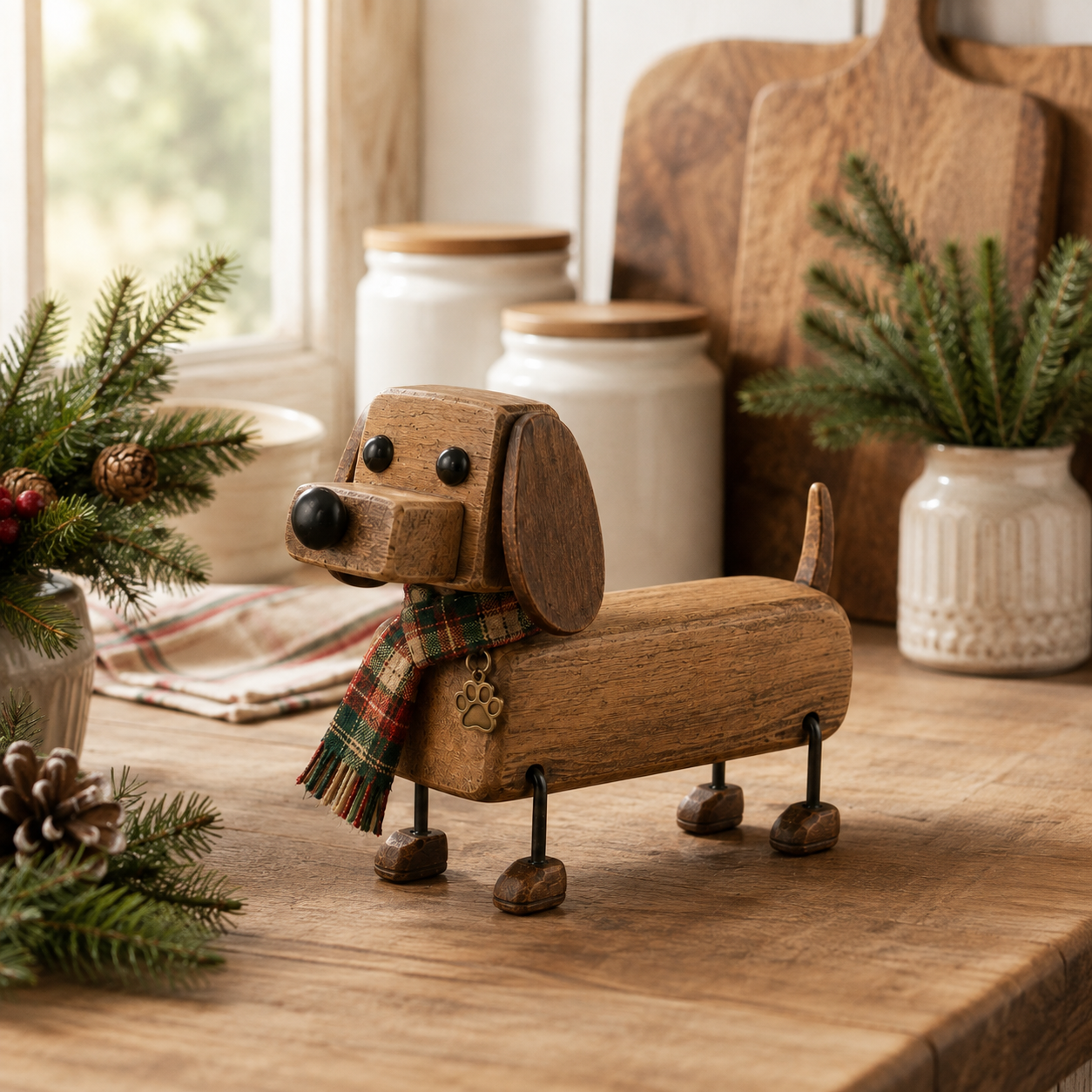 ✨ Rustieke teckel — kerstsfeer in huis