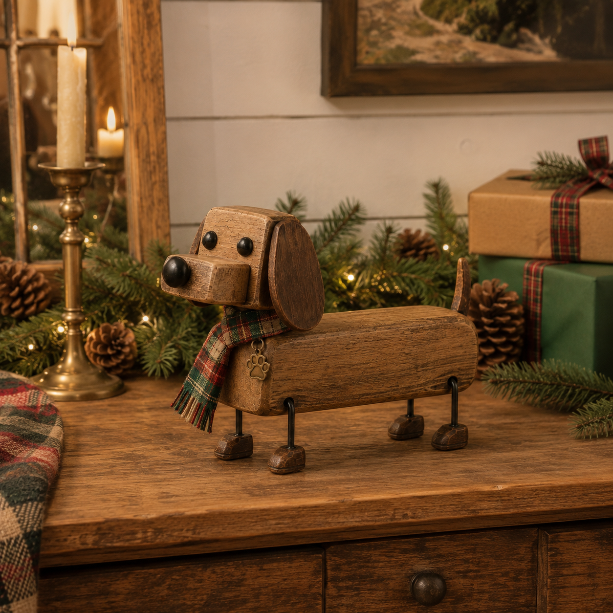 ✨ Rustieke teckel — kerstsfeer in huis