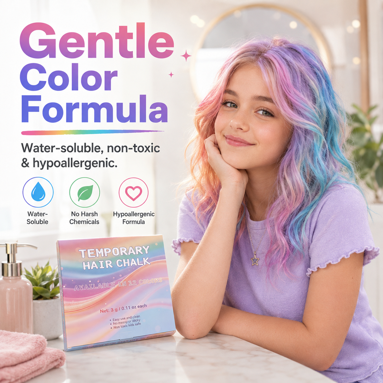 🌈 Haar Chalk Set — 12 kleuren, 1 set, eindeloze looks — zonder schade