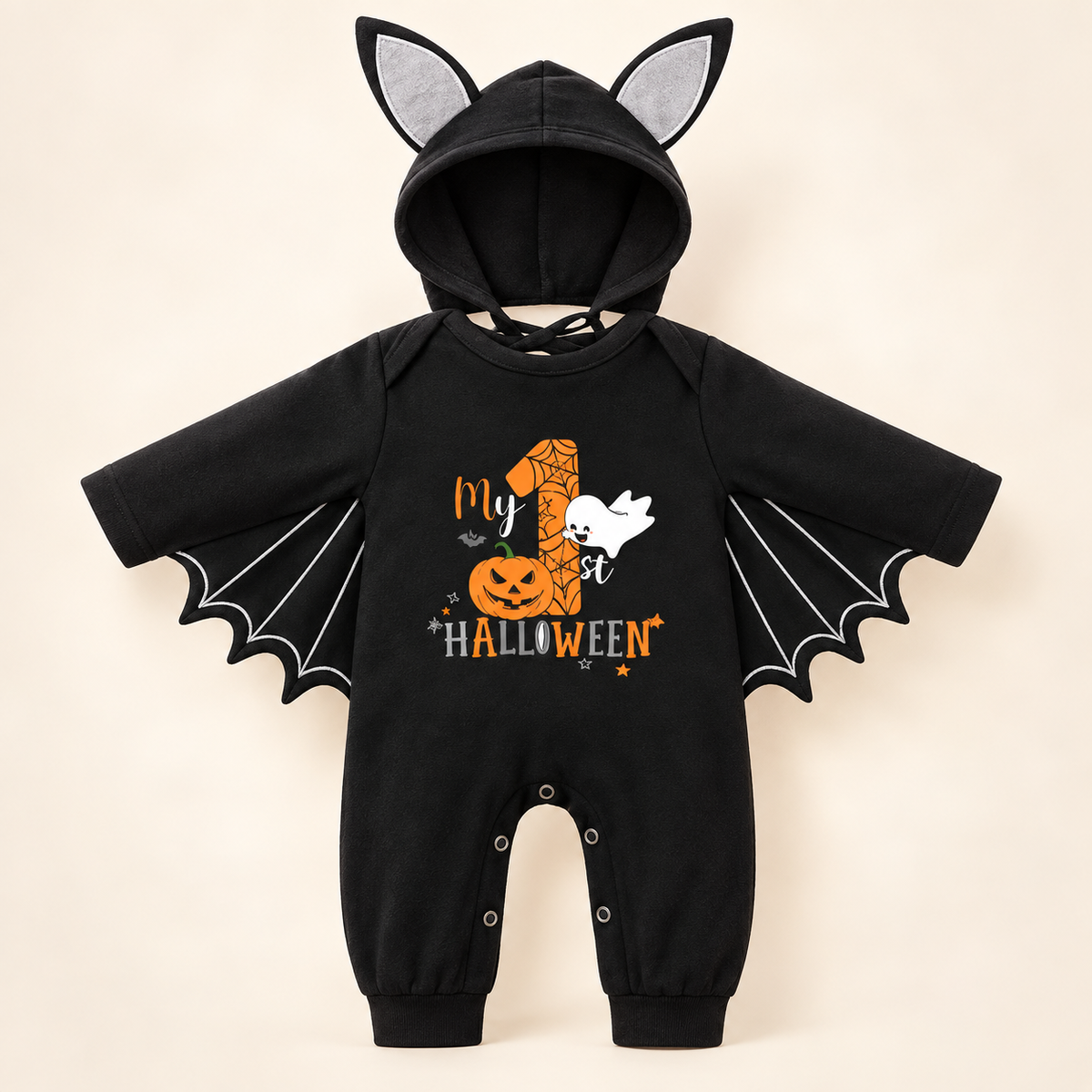 Baby "Mijn Eerste Halloween" Zwart Vleermuispakje met Vleugeltjes