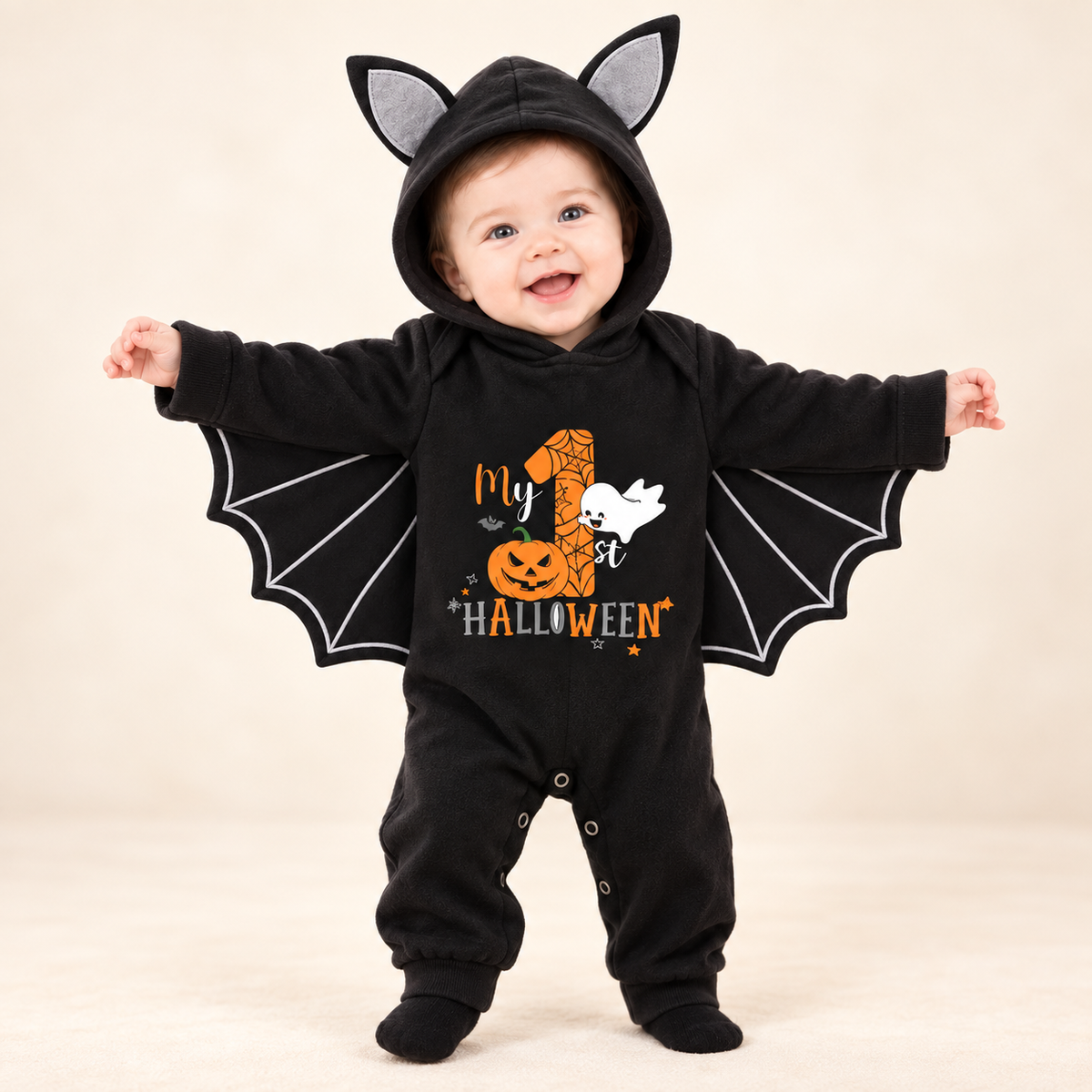 Baby "Mijn Eerste Halloween" Zwart Vleermuispakje met Vleugeltjes