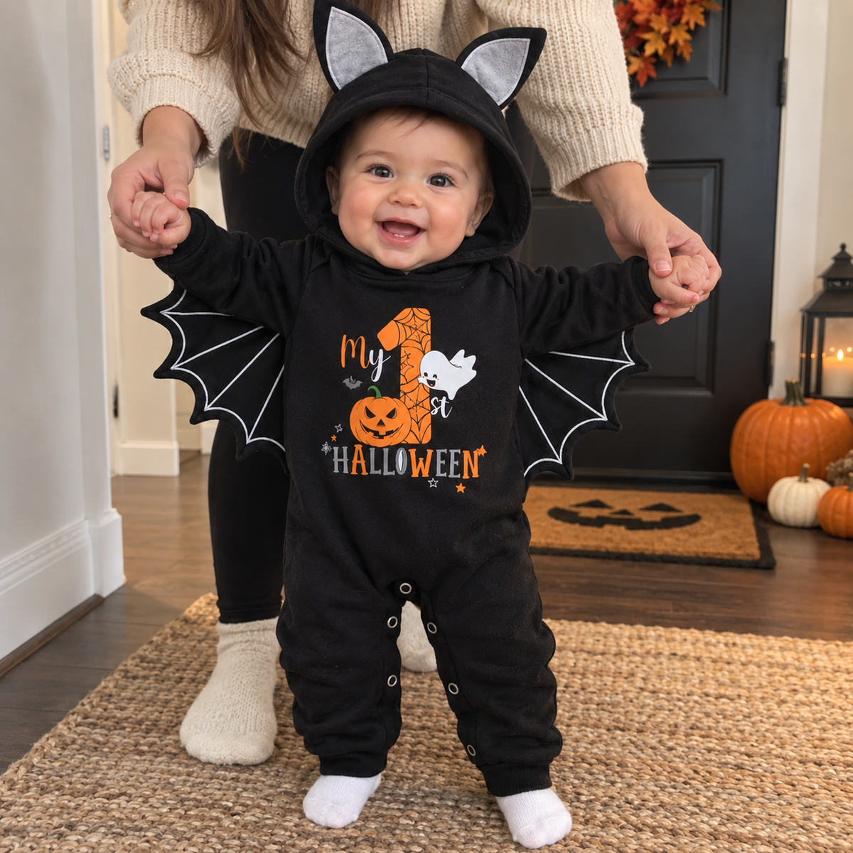 Baby "Mijn Eerste Halloween" Zwart Vleermuispakje met Vleugeltjes