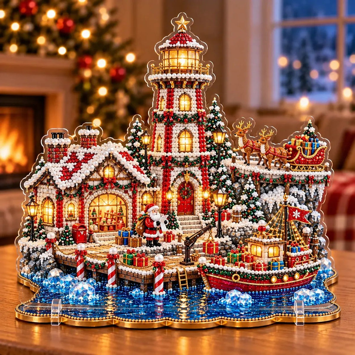 ✨ 3D Parelkunst Kerstvuurtoren – Fluweelzacht Canvas & Krasbestendige Kristallen | Luxe DIY Kerstdecoratie 🎄