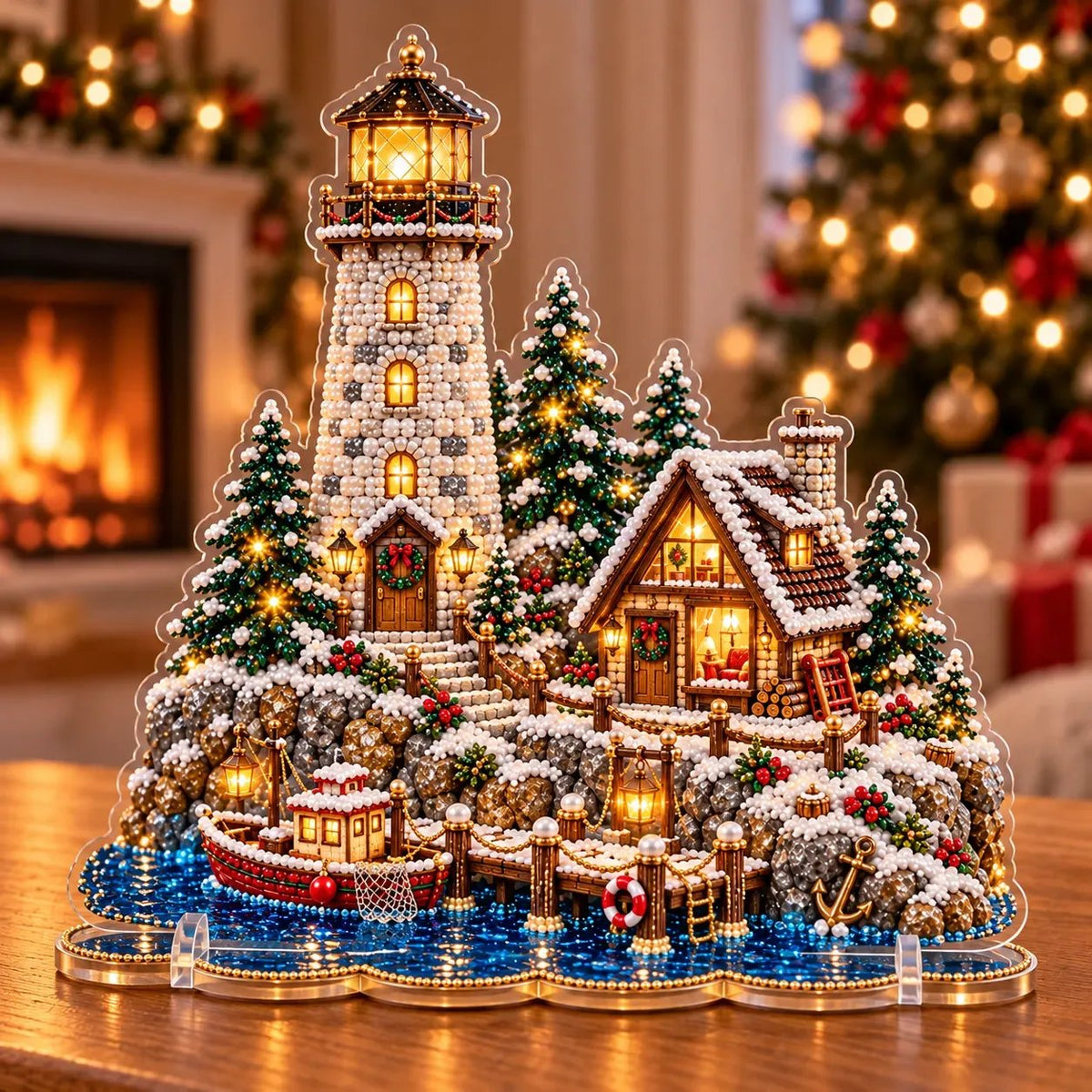 ✨ 3D Parelkunst Kerstvuurtoren – Fluweelzacht Canvas & Krasbestendige Kristallen | Luxe DIY Kerstdecoratie 🎄