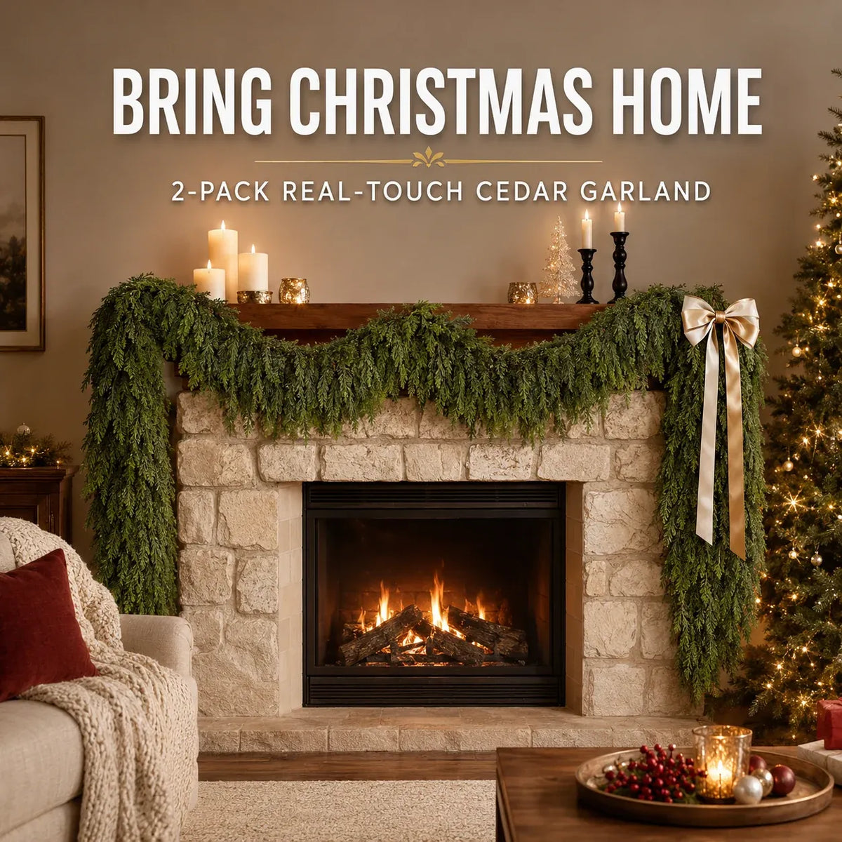 🎄Real-Touch Ceder Slinger — Weelderig Kerstgroen