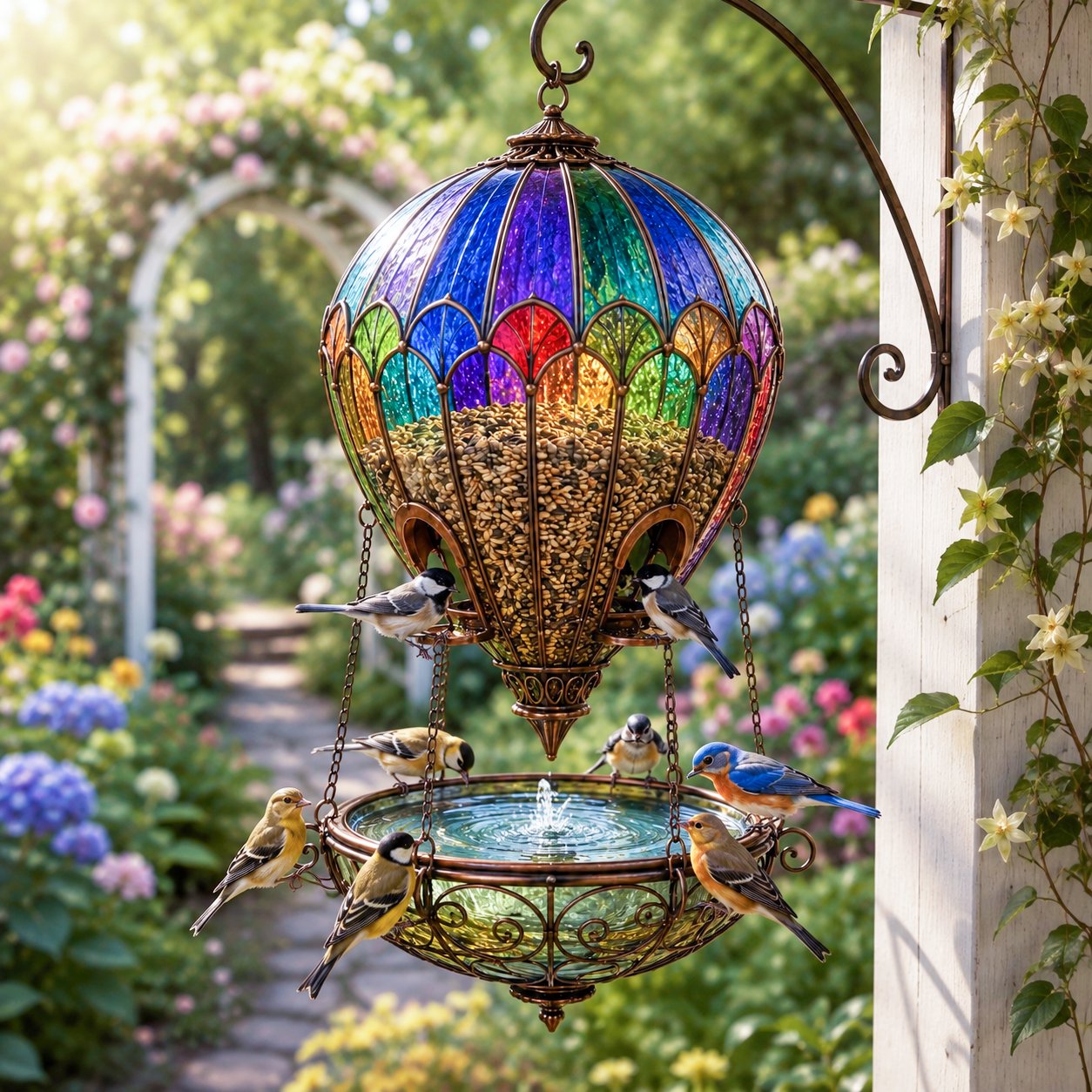 🐦 Gekleurd glazen heteluchtballon vogelhuisje