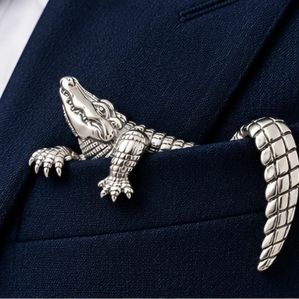 🐊✨ Sculpturaal Dieren Metalen Pochetzakdoek