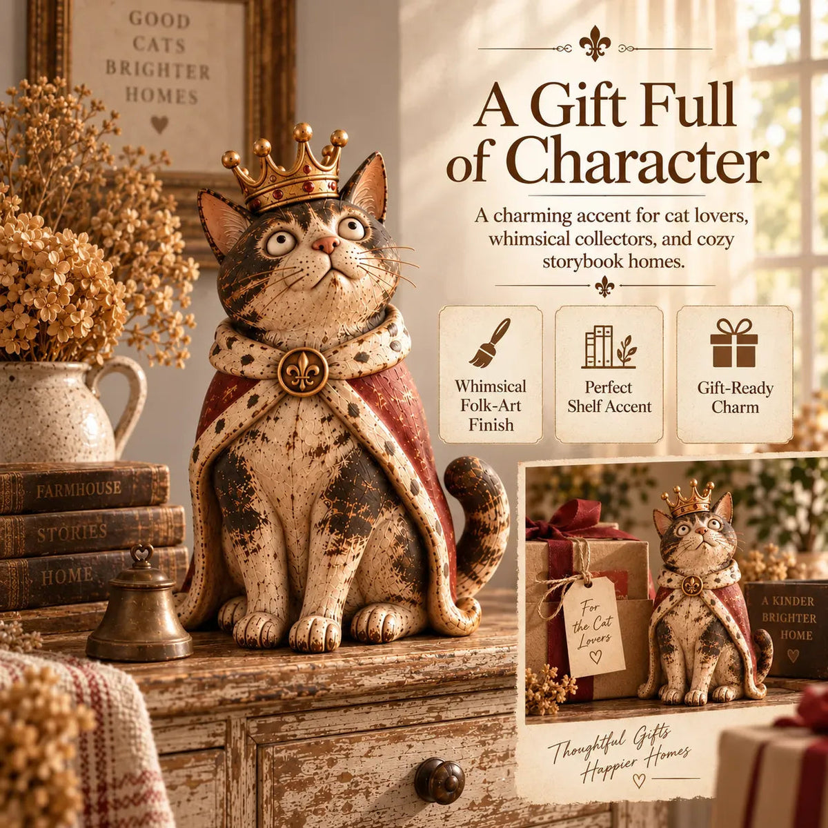 👑 Middeleeuwse Kattenhof Beeldjes | 5 Vintage-geïnspireerde Koninklijke Personages voor Planken, Schoorsteenmantels & Kattenverzamelaars 🐈