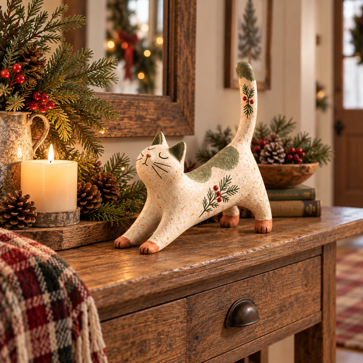 🐈🎄 Boskat Kerstbeeldje — een gezellig klein bosvriendje voor je feestelijke huis
