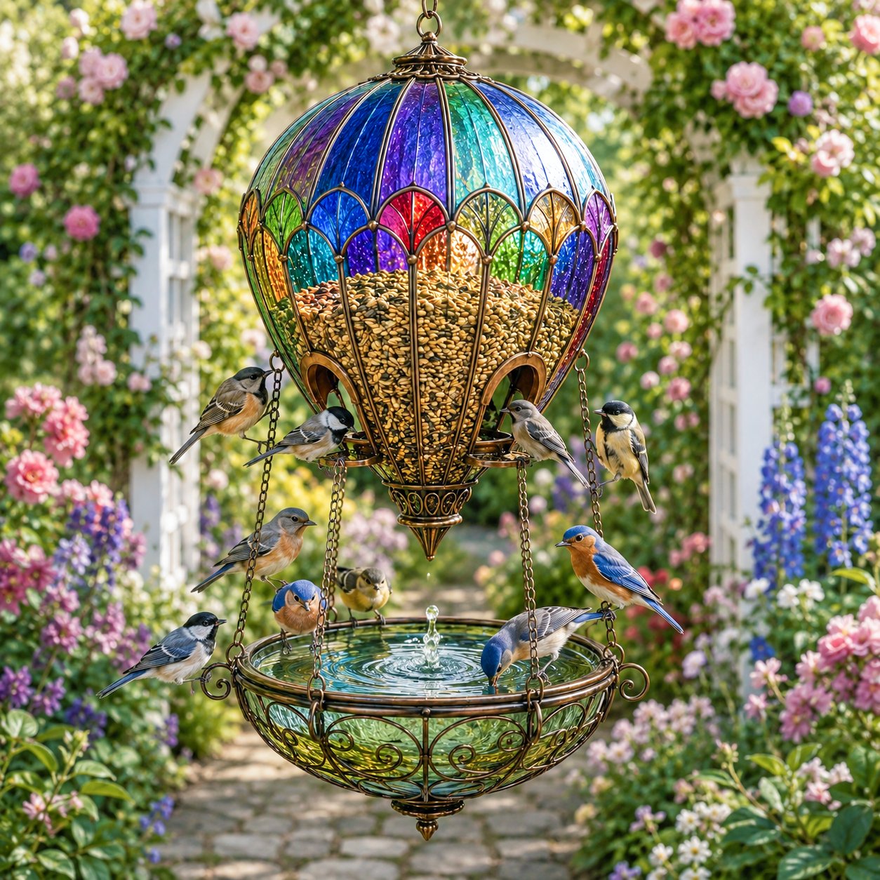 🐦 Gekleurd glazen heteluchtballon vogelhuisje