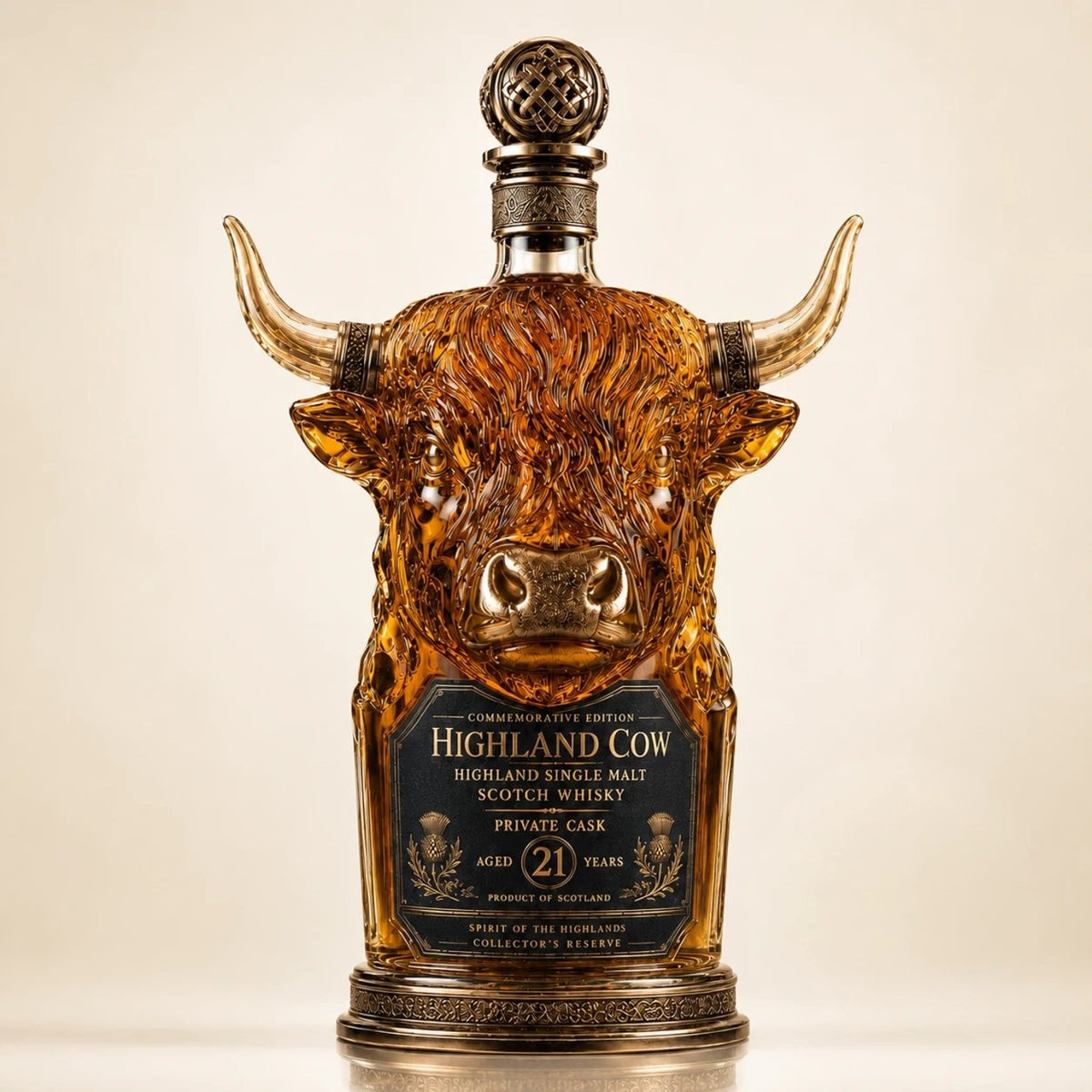 🐂 Highland Cow Private Cask 21 Jaar Schotse Whisky in Koeienkop Vorm Fles