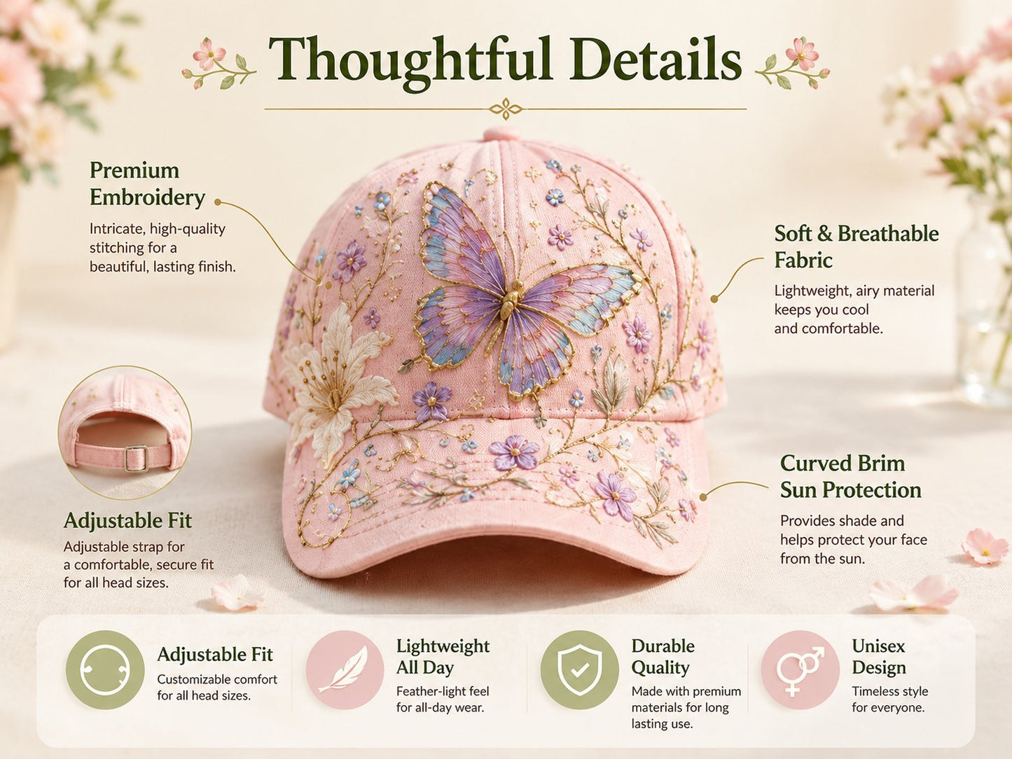 🌸🌿 Garden Morning-baseballpet: zacht zonnetje & dagelijkse gezelligheid! ☀️🌱🧢