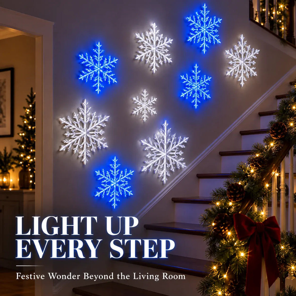 ❄️✨ LED Sneeuwvlok Wandlampen — 3D Kerstdecoratie met Afstandsbediening — Blauw & Wit Licht